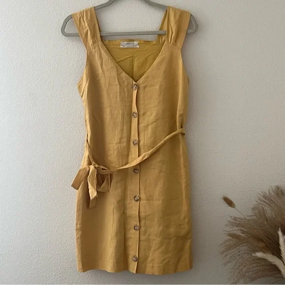 Urban Outfitters yellow linen button up dress size: xs Urban Outfitters yellow linen button up dress size: xs